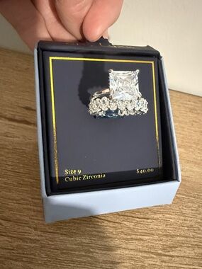 Silver-Tone Cubic Zirconia Princess Cut Engagement Ring - Sizes 7 & 9, NWT
